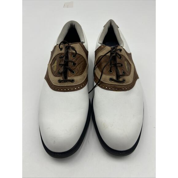 FootJoy Mens Size 11.5 Golf Shoe White Brown Gel Fusion Waterproof Leather 59880 - Picture 2 of 8
